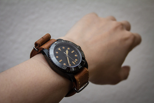 Leather NATO watch strap for men